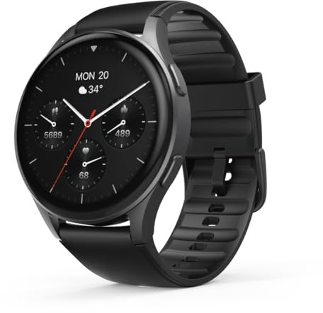 Hama Smartwatch 8900 mit GPS, wasserdicht IP68, Telefonfunktion (AMOLED Touch Display, Sprachsteuerung, Sportmodi, Schlaftracker, Herzfrequenzmessung, Whatsapp, Laufuhr, Pulsuhr, Fitnessuhr) schwarz