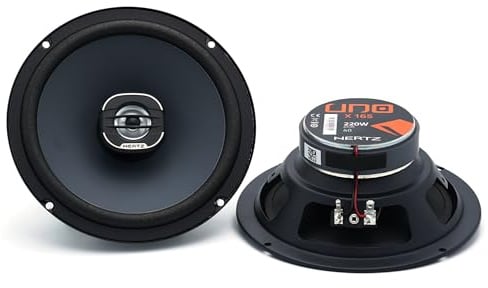 Hertz X 165 – Paar 2-Wege-Koaxiallautsprecher 165 mm, 220W Peak, 55W RMS, 4 Ohm, Wasserabweisende Presspapiermembran, 24 mm PEI-Hochtöner, einfache DIN-Installation