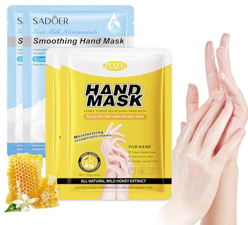4 Paar Handpflege Handmaske, Pflegende Spendet Feuchtigkeit Hand Mask, Handpflege Handschuhe, Für Cracked Trockene Alternde Frauen und Männer Geschmeidig und Pflegt Sie（2 Milch & 2 Honig）