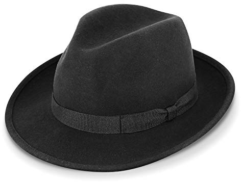 fiebig Fedora Wollfilzhut | Bogart Filzhut für Damen und Herren | Klassischer Sitz im Sommer und Winter | Classic Hat Made in Italy (58-L, Schwarz)