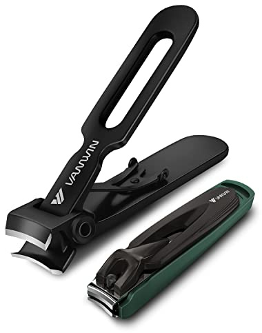 VANWIN 2 Stück Nagelknipser Set, Ultrascharfer Edelstahl Zehennagelknipser für Dicke Nägel, Robuste Fingernagelknipser mit Auffangbehälter Nagelzwicker Groß für Fußnägel und Fingernägel
