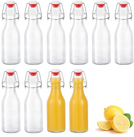 Zanfqvo Glasflaschen 250ml mit Bügelverschluss, 10 Stück Kleine Flaschen Zum Befüllen, Bügelflasche zum Befüllen, Saftflasche für Öl, Essig, Saft & Limonade