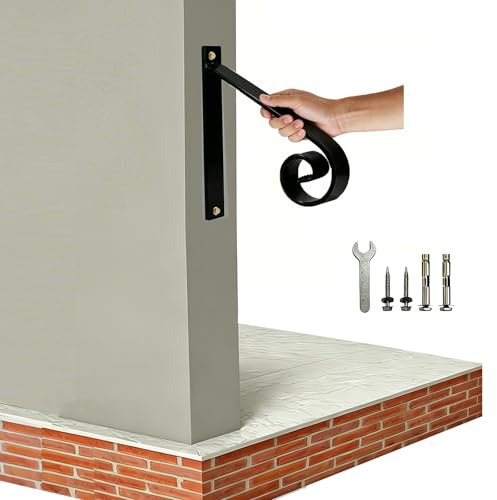 Vlaeng 30,5 cm Handlauf für Außentreppe, einstufiger Treppenhandlauf - Wandmontage Schmiedeeisen Handlauf - Pulverbeschichteter Kohlenstoffstahl - Schwarz