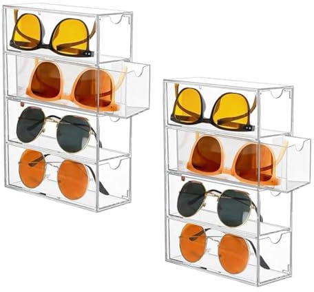 Sonnenbrillen Aufbewahrung aus Acryl mit 8 Schubladen, transparent, stapelbar, für 8 Brillen