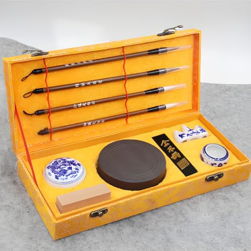 Chinesisches Kalligraphie Set (10pcs), Pinsel, Tuschestein Und Tuschestange Zum Üben, Kalligraphie. Pinsel Set für Traditionelle Chinesische Malerei, Kalligraphi-Übungen Und Als Geschenk Zu Feiertagen
