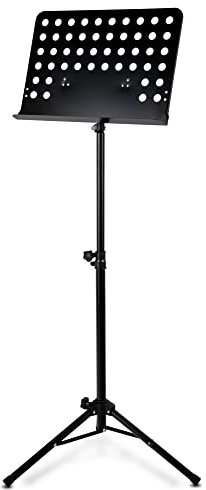 Classic Cantabile Metall Orchesterpult Lochblech - Stabiler Notenständer mit Lochblechauflage - Höhenverstellbar von 58 bis 100cm - Notenpult mit Extra breite 50 cm Auflage - Schwarz