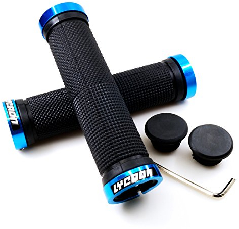 LYCAON Fahrrad Lenkergriffe, Rutschfester Fahrradstopper Griff mit Aluminiumschloss, Fahrradgriff für Scooter Cruiser Fahrrad Rollstuhl (Blau, General End Caps)