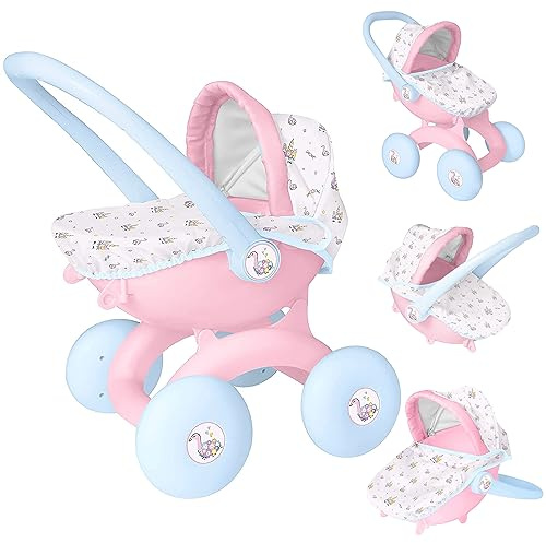 HTI Toys & Games BabyBoo 4-in-1 Mein erster Kinderwagen | Kinder-Babypuppe, Kinderwagen, Spielzeug, ideal für Mädchen und Jungen ab 18 Monaten