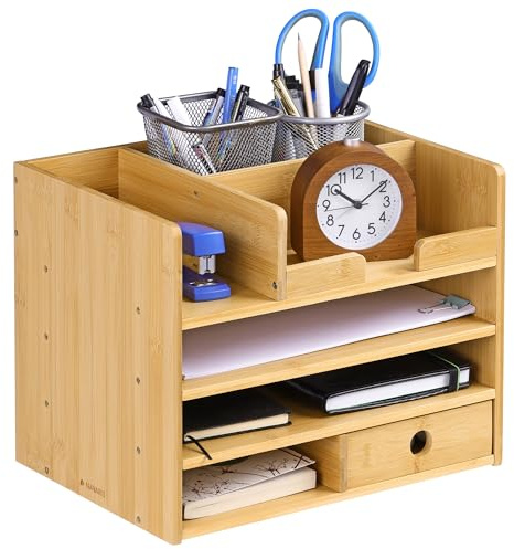 Navaris Schreibtisch Organizer Ablage aus Bambus - 33x24x26cm Ordnungssystem Briefablage aus Holz - für Tisch Büro Schreibtisch - leicht zu reinigen