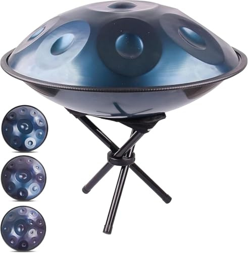 Handpantrommel aus Stahl, 55,9 cm, 432 Hz, 440 Hz, heilendes Klanginstrument für Meditation & Yoga, 9, 10, 12 Noten, mit Tragetasche & Schlägeln, blaue Handpfanne für Entspannung