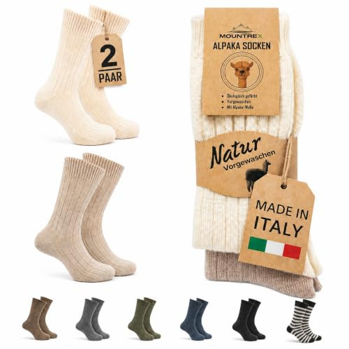 MOUNTREX Alpaka Socken 2 Paar - Wollsocken Wintersocken Damen Herren