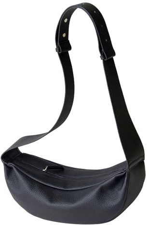 DONNAIN Hochwertige Moon Bag Damen Leder, Halbmond Tasche Damen Leder, Stylische Crossbody Bag, Sling Bag, Hobo Bag, Kleine Umhängetasche Echtleder mit Breitem Riemen, Schwarz