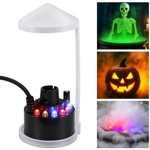 Ultraschall Vernebler, Mini Nebelmaschine mit 12 LED-Licht Nebler Fogger Leiser Zerstäuber 24V Nebelhersteller für Teich, Aquarium,Halloween Pumpkin und Hexentopf mit Spritzwassergeschütztem Zubehör