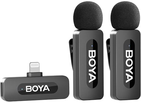 BOYA by-V2 Kabelloses Mikrofon für iPhone iPad, 2,4 GHz Plug Play Mini Clip-on Mikrofon für iPhone 14/14 Pro/13/13 Pro/12 iOS Geräte Vlogging YouTube Videoaufnahme Podcast Interview