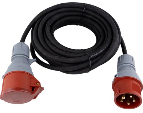 REV CEE Verlängerung - Verlängerungskabel 10m außen IP44 - Starkstromkabel 16A, 11000W, 400V, schwarz