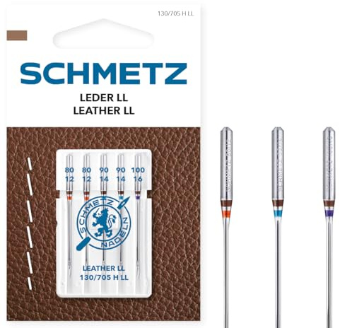 SCHMETZ | 5 Nähmaschinennadeln | Leder LL | 130/705 H LL | Nadeldicke 80/12-100/16 | auf jeder gängigen Haushaltsnähmaschine einsetzbar