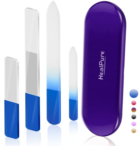 Glasnagelfeile und Shiner - 4PC doppelseitig geätzte Kristall Nagelfeilen und Nano Nagelpolierer, Professionelle Salon Maniküre Tools Kit für Acryl und Naturnägel (Blau)