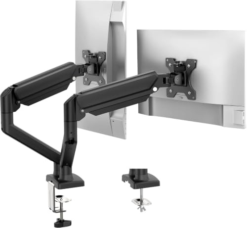GRIFEMA Monitorhalterung 2 Monitore 13-32 Zoll – VESA 75x75/100x100 | Höhenverstellbar und drehbar, Monitorarm max. 9Kg pro Monitor, einfache Montage, GB2003-2, Schwarz