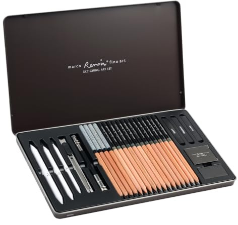 MARCO Skizzen Zeichen Bleistift Set 27 Stück Skizzier-Set Geschenke für Kunststudenten Skizzieren, Färben und Mischen geeignet, ideal für Anfänger und erfahrene Künstler（27 Stück）