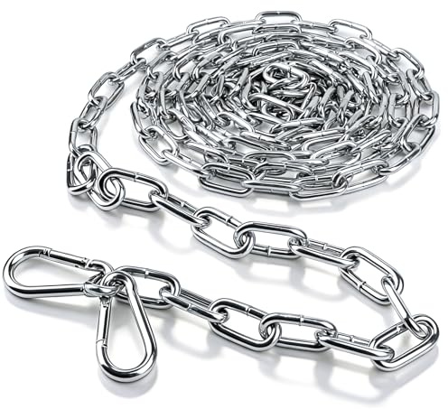 mawmuaw Gliederkette Meterware, 8M Metall Kette 3 mm Rundstahlkette Stahlkette Verzinkte Ketten Schwere mit Karabiner für Schaukelkette Hängepflanzen Hängesessel Ankerkette Wäscheleine Lampenkette