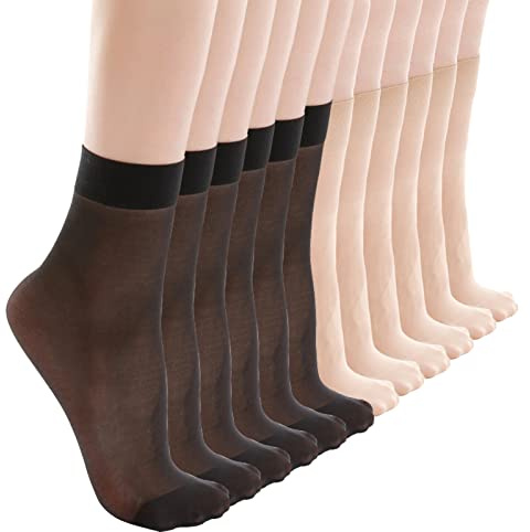 ZIHUA 12 Paar Nylon Socken Damen 39-42, Füßlinge, Schwarz, Hautfarben (Einheitsgröße, Schwarz+Hautfarbe)