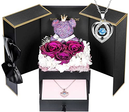 ADDWel Ewige Rose mit 925 Sterling Silber Herz Halskette - Echte Konservierte Infinity Rose Box, Romantisches Geschenk für Frauen, Freundin, Mama & Oma zum Geburtstag & Jahrestag, Weihnachten