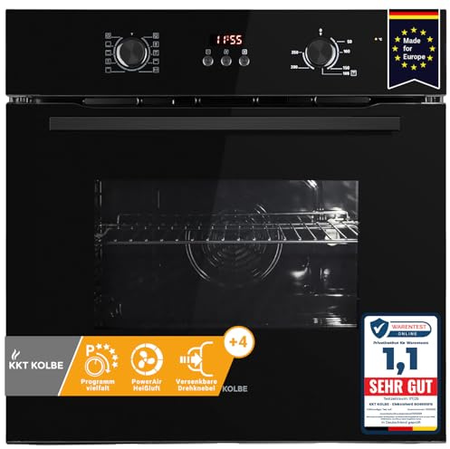 KKT KOLBE Einbaubackofen 60 cm | Full-Black-Design | autark | 70L | 3kW | Umluft | Heißluft | Automatik-Timer | Wärmeschutzverglasung | Kindersicherung | Drehwahlregler | BO8005FB