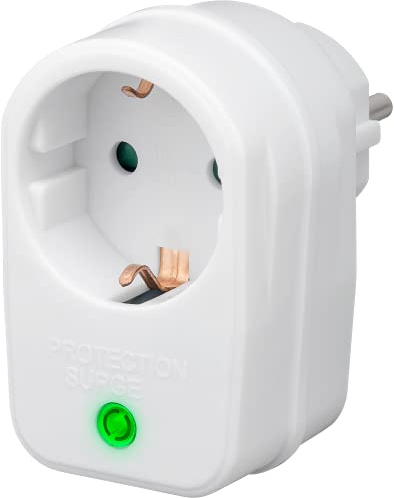 goobay Überspannungsschutz Steckdose 16A 230V – Blitzschutz Zwischenstecker 3500W – Schutz vor Spannungsspitzen für TV, PC & Router – mit LED & Kindersicherung – Weiß 51270