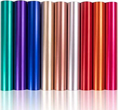 HTVRONT Metallic Vinylfolie Plotter Selbstklebende, 9 Farbe, 30.5 x 30.5 cm | 9 Pcs Chroom Metallic Set, Für Bastelprojekte, Für Schilder, Für Scrapbooking, Für alle Plotter
