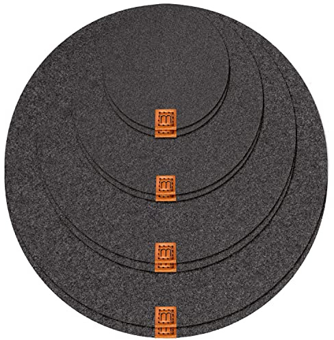 MIQIO® Design Filz Untersetzer rund für Vasen BZW Getränkeuntersetzer - 8er Set - 10 cm/ 15cm / 20 cm / 25cm - Filzuntersetzer in dunkelgrau für Getränke, Tassen, Bar, Glas - Premium Tischuntersetzer
