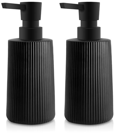 Mamiddle Moderne Seifenspender Glas Spülmittelspender 250ml Seifenspender Bad für Badezimmer Arbeitsplatte Küche Soap Dispenser mit Pumpspender (2, Schwarz)