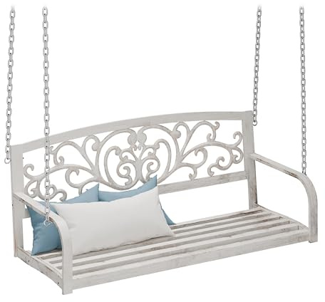 Relaxdays Hängebank, 2-Sitzer, Metall, HxBxT: 190x133x55 cm, Schaukelbank Outdoor, Vintage Gartenschaukel, weiß/Bronze