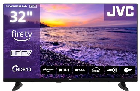 JVC LT-32VRH3555 Fernseher 32 Zoll Fire TV mit HD-Ready Auflösung Smart TV | HDR | 2x HDMI | 1x USB | Bluetooth | Alexa Sprachsteuerung | Apple AirPlay | Triple-Tuner DVB-C/-S2/-T2 | Modelljahr 2026