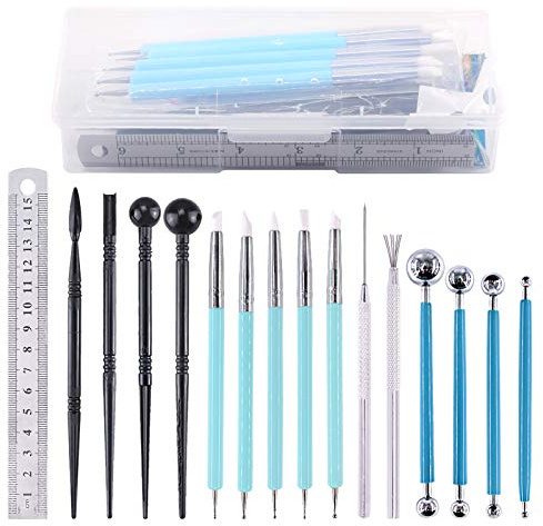 Swpeet 16-teiliges Modelliermasse-Werkzeug-Set, Kugel-Eingabestift, Keramikwerkzeuge, Kunststoff-Tonwerkzeuge, Tonnadel, Kuchen, Keramik