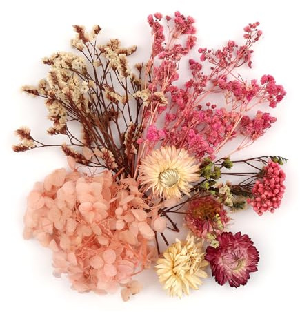 Klein Trockenblumen Zum Basteln,Natürliche Getrocknete Blumen Deko Rosa | für DIY Handwerk Epoxidharz Scrapbook Fotorahmen Karten Machen