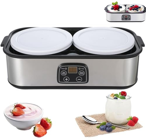 Automatischer Joghurtmaschine, 2L Einstellbare Temperatur & Timer Elektrischer Joghurtbereiter mit LED-Anzeige und 2 Glasbehältern, Ideal für Zubereitung Bio-Joghurt, Milchprodukten, Käse, Natto