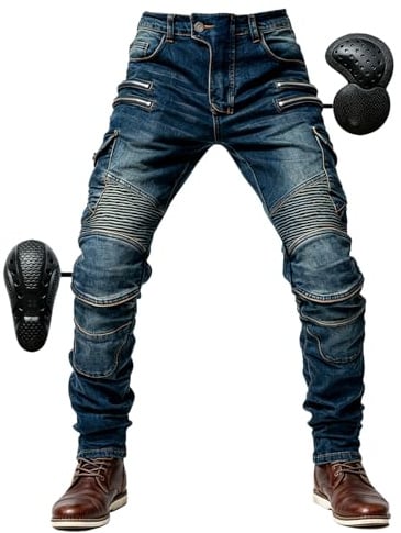SHUOJIA Motorrad Jeans Herren,Sturzfeste Motorradhose mit Abnehmbaren Knieschonern & Hüftprotektoren, Atmungsaktive Schutzjeans für Biker, Tourenfahrer & Pendler (Blue,XXL)