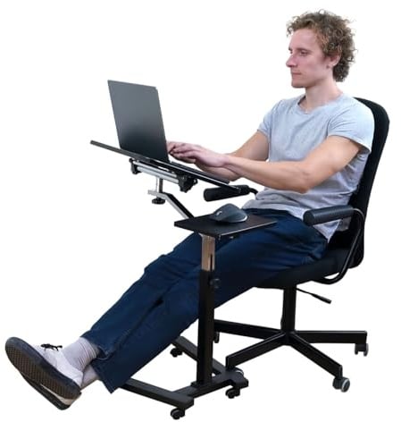 Tatkraft Joy Laptoptisch Höhenverstellbar, Laptoptisch Bett, Sofa | Höhe 70–99,5 cm, verchromt Stahl, MDF-Platte, für Laptops bis 17″, 0-160° neigbar, 360° drehbar, Sitzen, Liegen & Stehen