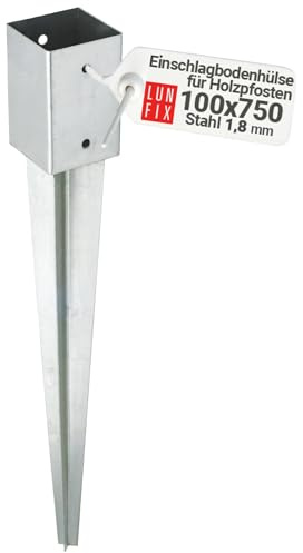 100x100mm Einschlag-Bodenhülse für Holzpfosten 4-Kant Feuerverzinkt 1,8 mm Materialstärke für Zäune & Gartenprojekte Gesamtlänge 750 mm