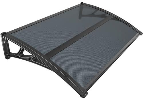 VOUNOT Vordach für Haustür 120 x 80 cm, Überdachung Haustür aus Aluminium und Polycarbonat, Pultbogenvordach, Pultvordach mit Mittelstange, Anthrazit