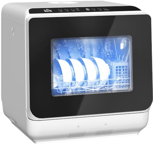 HOMCOM Mini Geschirrspüler mit 4 Maßgedecke 5 Programmen, Weiß | 6L Wassertank, Tischgeschirrspüler, Trocken Funktion, Touch Control, LED Anzeige, Spülmaschine, mit/ohne Wasseranschluss