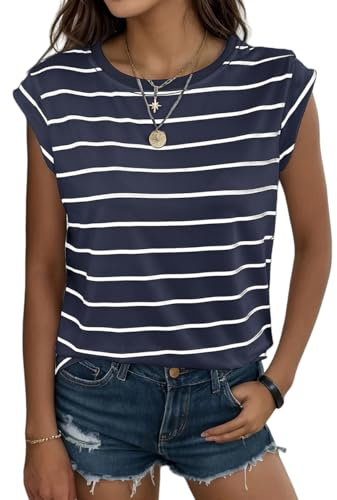 YUTILA Damen T-Shirt Sommer Rundhalsausschnitt Kurzarm Tops | Viscose, Casual, Gestreift & Einfarbig, Flügelärmel, Leicht und Luftig Oberteil