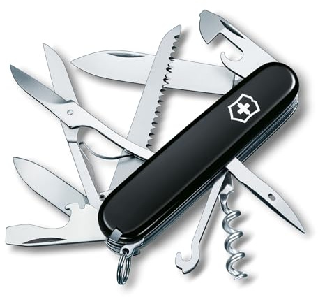 Victorinox Schweizer Taschenmesser Huntsman, Multitool, Swiss Army Knife mit 15 Funktionen, Klinge, Korkenzieher, Dosenöffner, Faltschachtel, Schwarz