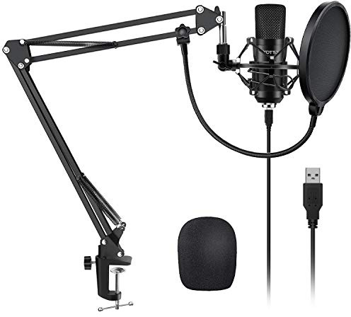 YOTTO Professioneller USB Kondensator Mikrofon Kit 192kHZ / 24bit PC Laptop Mikrofon mit Mikrofonständer Mikrofonarm Popschutz für Aufnahmen, Rundfunk