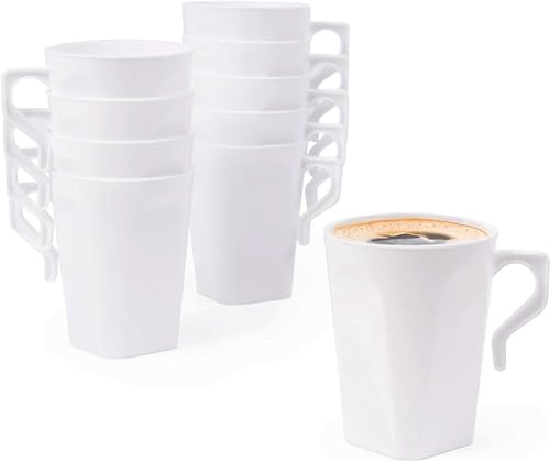 MATANA 50 Weiße Hartplastik Kaffeebecher, 240ml - Kaffee, Tee, Schokolade, Heiße & Kalte Getränke - Stabil & Mehrweg - Camping, Hochzeiten, Picknick, Grillabende, Outdoor-Events, Partys