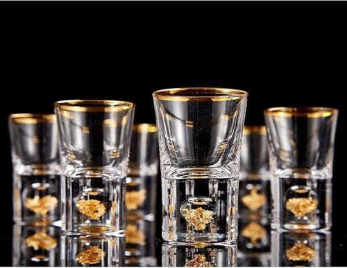 DUJUST Schnapsgläser 4cl, Kristallgläser, verziert mit 24-karätigen Blattgoldflocken, Coole & Niedliche shotgläser, BPA-frei und bleifrei, Raumdekoration – 6 Stück