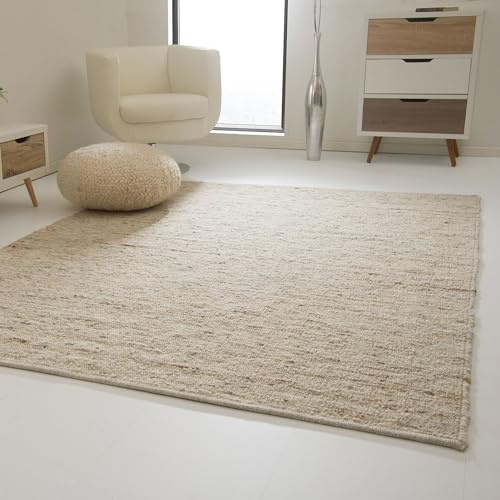 Landshut Handwebteppich aus 100 % Schurwolle - natur, Größe: 60x110 cm