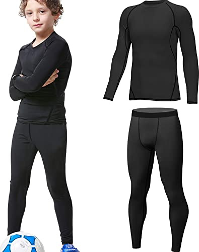 HOPLYNN - Thermal Underwear Set für Kinder Funktionsunterwäsche Skiunterwäsche Jungen Atmungsaktiv Thermal Underwear Warme Fussball Ski Schwarz S