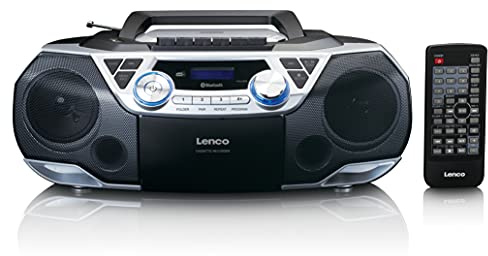 Lenco SCD-720 CD Player - Radio CD Player - Kinder und Tragbar - DAB+ - Bluetooth 5.0 - CD/MP3-Player - Kassettendeck - FM - USB - 2 x 6 Watt RMS - Fernbedienung - Silber