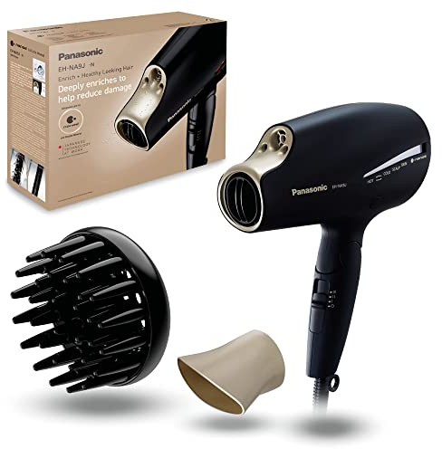 Panasonic NA9J-N825 Faltbarer Haartrockner mit Nanoe™- & Double-Mineral-Technologie, Integrierter Quick Dry & Styling Düse und Diffusor, Reduziert Schäden und Spliss, 1800W Leistung, Champagner-gold
